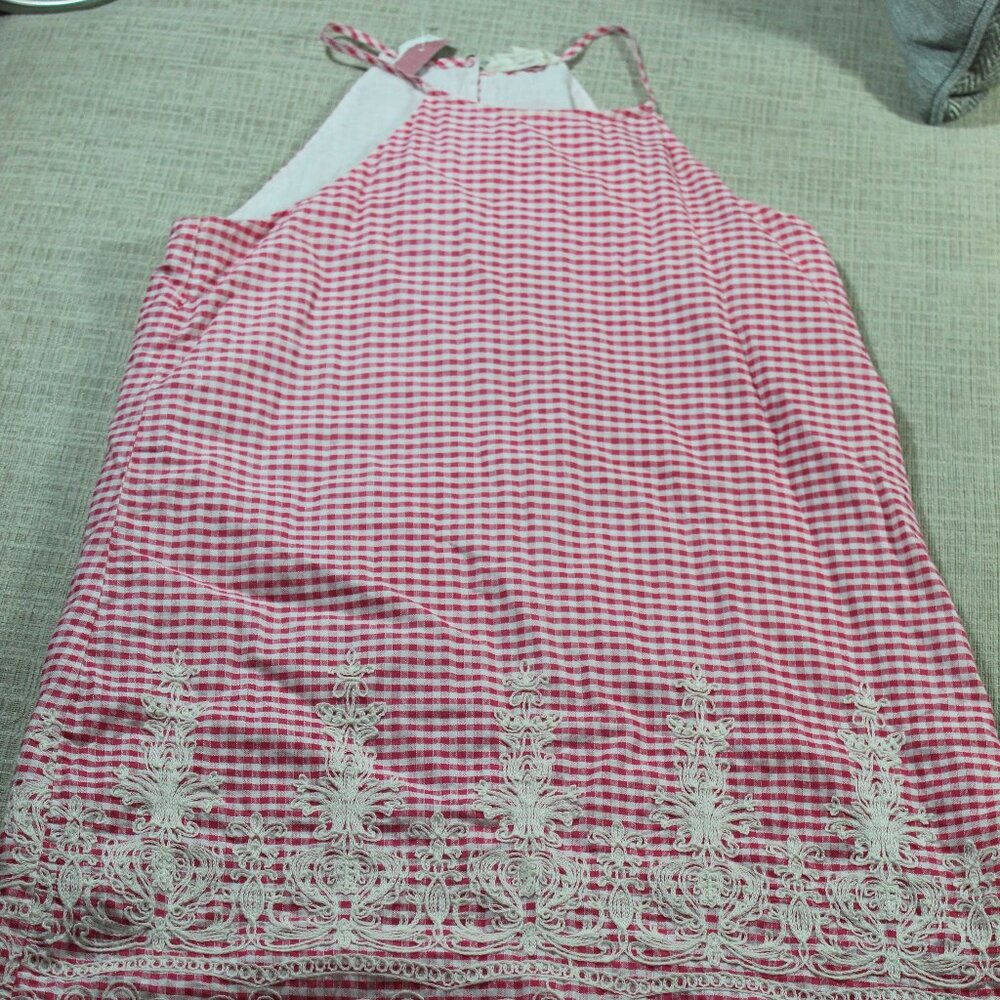 NWT entro Embroidered Pink and White Check Sundress